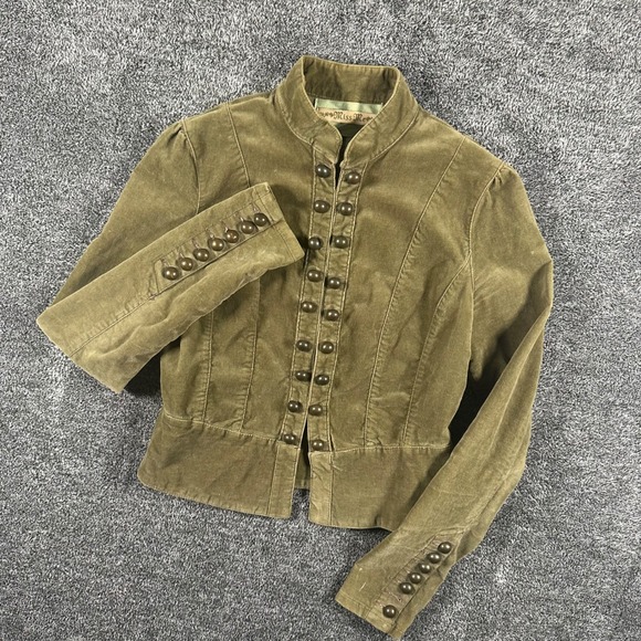 Miss Me Jackets & Blazers - Miss Me Jacket Womens Small Green Military Button Detail Velvet Utility Boho Y2K